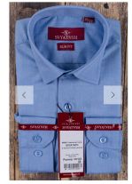 Рубаха голубая, длинный  рукав , приталенная